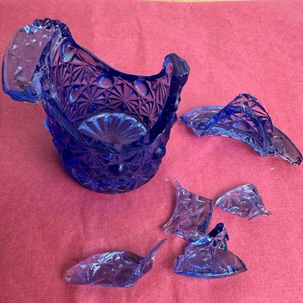 Vintage Cobalt Blue Daisy Button Top Hat Glass Craft Mosaic Repair Pieces Lot